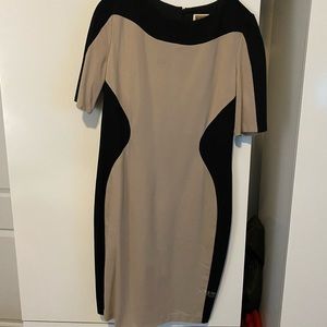 NUE by Shani black and tan fitted dress